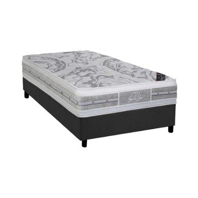 Cama Box Solteiro: Colchão Molas Pocket Ensacadas Castor  Super luxo Látex Plush Double Face + Base CRC Suede Gray(88x188)