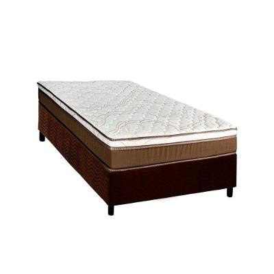 Cama Box Solteiro: Colchão Molas Ensacadas Luckspuma MasterPocket Caribe + Base CRC Suede Brown(88x188)