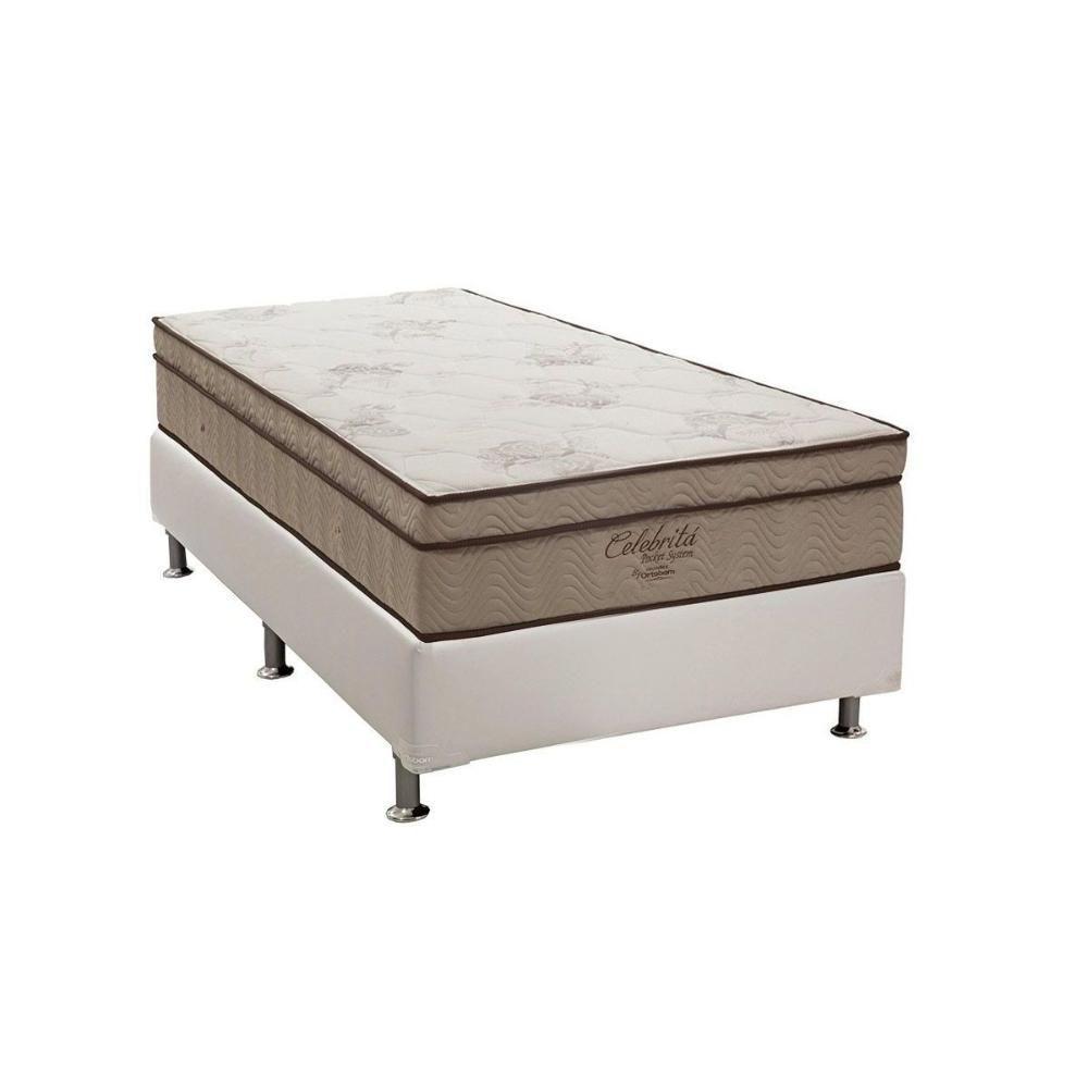 Cama Box Solteiro: Colchão Molas Ortobom Superpocket Celebrita + Base Crc Courano Branco(88X188) - 1