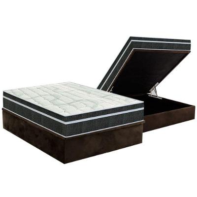 Cama Box Baú Casal: Colchão Molas Orthoflex Bonnel Venezia + Base CRC Suede Brown(138x188)