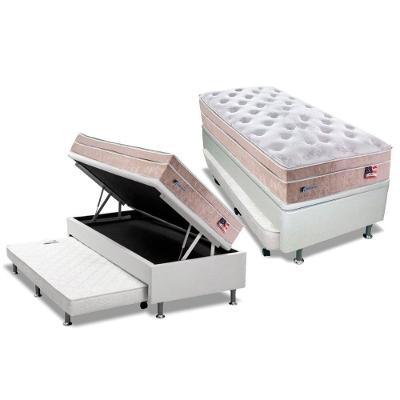 Cama Box Baú c/Auxiliar Solteiro: Colchão Molas Sealy MasterPocket Miami + Base CRC Courano Branco(88x188)