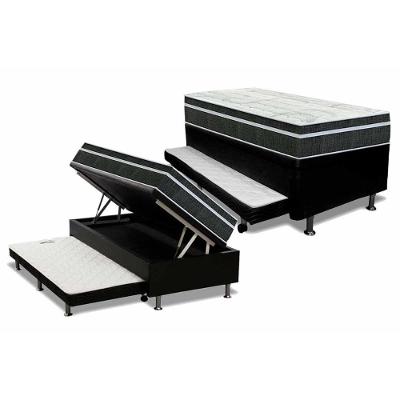 Cama Box Baú C/Auxiliar Solteiro: Colchão Molas Orthoflex Bonnel Venezia Black + Base Black(88X188)
