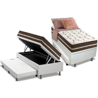 Cama Box Baú c/Auxiliar Solteiro: Colchão Molas Anjos MasterPocket Classic + Base CRC Courano Branco(88x188)