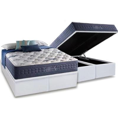 Cama Box Baú Queen: Colchão Molas Ensacadas Anjos MasterPocket Blue Sea + Base CRC Courano Branco(158x198)