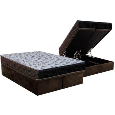 Cama Box Baú Queen: Colchão Espuma D33 Ortobom  / EP ISO 100 Ultra Firme + Base CRC Suede Brown(158x198)