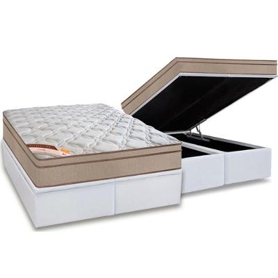 Cama Box Baú Queen: Colchão Molas Pocket Ensacadas Castor  Revolution Híbrido + Base CRC Courano White(158x198)
