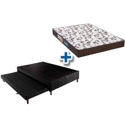 Cama Box c/Auxiliar Casal: Colchão Espuma Polar D33 Pérola Brown + Base CRC Suede Black(138x188)
