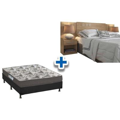 Cama Box Casal CRC + Colchão ISO 100 Ortobom + Cabeceira Plus Atacama