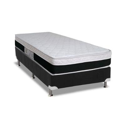 Cama Box Solteiro: Colchão Molas Ensacadas Luckspuma MasterPocket Roma + Base CRC Suede Black(88x188)