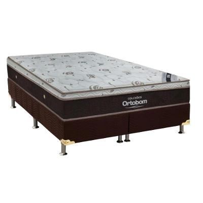 Cama Box King: Colchão Molas Ensacadas Ortobom SuperPocket Sleep King Látex + Base CRC Suede Brown(186x198)