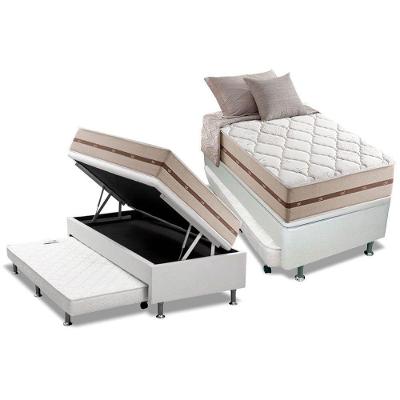 Cama Box Baú c/Auxiliar Solteiro: Colchão Molas Anjos MasterPocket Classic + Base CRC Courano Branco(88x188)