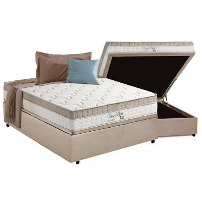 Cama Box Baú Casal: Colchão Molas MasterPocket Ensacadas Anjos   King Best Clean + Base CRC Suede Clean(138x188)