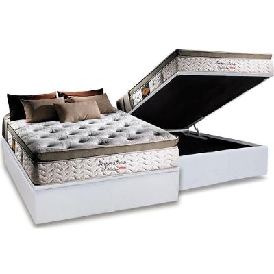 Cama Box Baú Casal: Colchão Molas Ensacadas Herval MasterPocket Imperatore Eco Bamboo + Base CRC Courano White(138x188)
