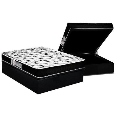 Cama Box Baú Casal: Colchão Espuma D45 Luckspuma Gran Luck + Base CRC Suede Black(138x188)