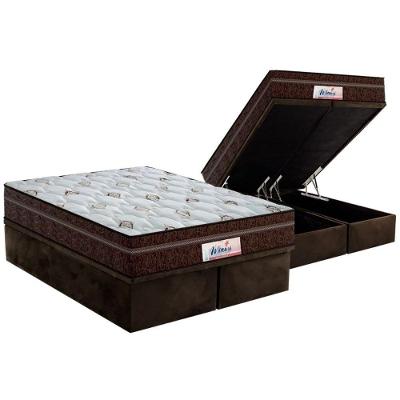 Cama Box Baú King: Colchão Molas Ensacadas Probel Masterpocket Prodormir Miami + Base Brown(193X203)