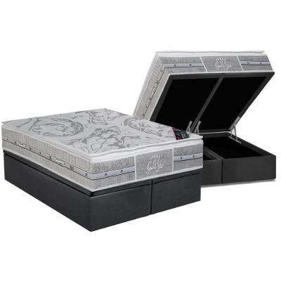 Cama Box Baú King: Colchão Molas Ensacadas Castor Pocket Super Luxo Látex SLX + Base CRC Suede Cinza(193x203)
