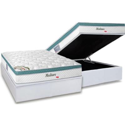 Cama Box Baú Casal: Colchão Molas Ensacadas Herval Masterpocket Meditare + Base White(138X188)