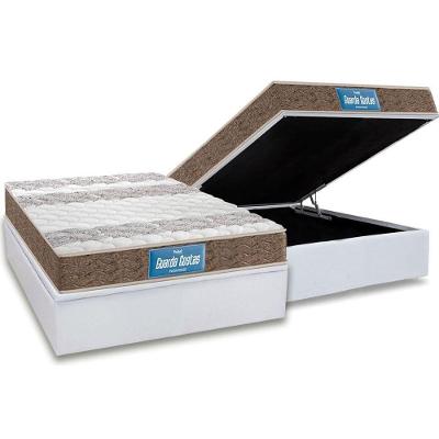 Cama Box Baú Casal: Colchão Ortopédico Probel D33 / EP Guarda Costas PróIntense Plus Double Face + Base CRC Courano White(138x188)