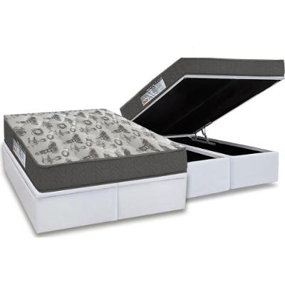 Cama Box Baú Queen: Colchão Espuma Ortobom D33 / EP ISO 100 Ultra Firme + Base CRC Courano White(158x198)