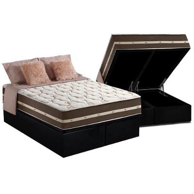 Cama Box Baú Queen: Colchão Molas Anjos Superlastic Classic + Base CRC Suede Black(158x198)