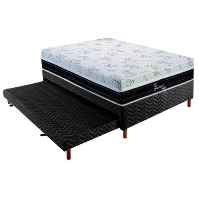 Cama Box c/Auxiliar Casal: Colchão Polar MasterPocket Diamond 28 + Base CRC Rústico Black(138x188)