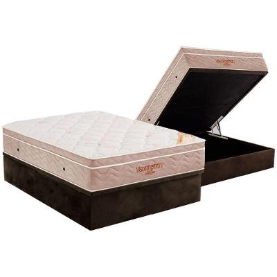 Cama Box Baú Casal: Colchão Espuma Ortobom Apollo Viscomemory + Base CRC Brown(138x188)
