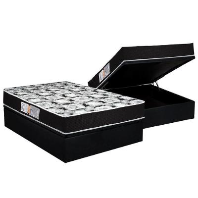 Cama Box Baú Casal: Colchão Espuma D45 Luckspuma Gran Luck Pró Saúde Duplo + Base CRC Suede Black(138x188)