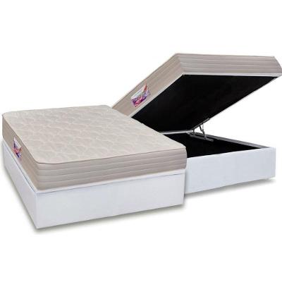Cama Box Baú Casal: Colchão Espuma D45 Herval Top + Base CRC Courano Branco(138x188)