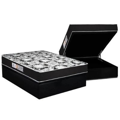 Cama Box Baú Casal: Colchão Espuma D45 Luckspuma Gran Luck Pro + Base CRC Suede Black(138x188)