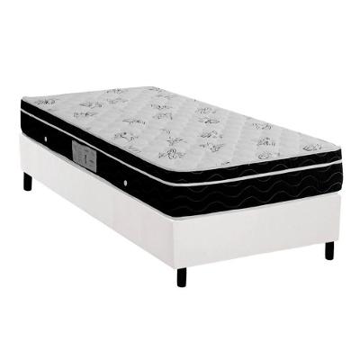 Cama Box Solteiro: Colchão Molas Ortobom Nanolastic Physical Spring + Base CRC Courano White(88x188)