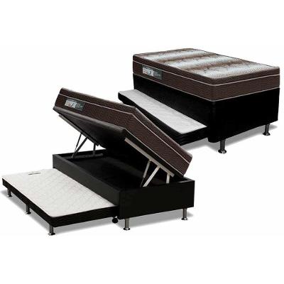 Cama Box Baú c/Auxiliar Solteiro: Colchão Ortopédico Ortobom  Light + Base CRC Courano Black(88x188)
