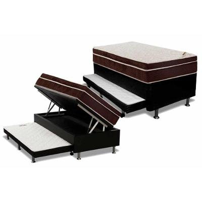Cama Box Baú c/Auxiliar Solteiro: Colchão Ortopédico Ortobom Exclusive + Base CRC Courano Black(88x188)
