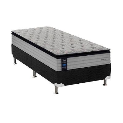 Cama Box Solteiro: Colchão Molas Sealy Posturepedic Passion + Base CRC Suede Black(88x188)