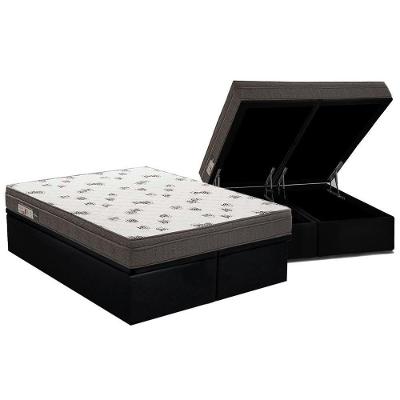 Cama Box Baú Queen: Colchão Espuma D45 Ortobom Light Saúde OrtoPillow + Base CRC Courano Black(158x198)