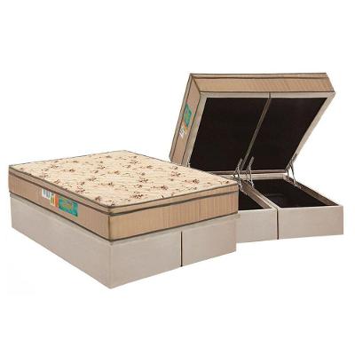 Cama Box Baú Queen: Colchão Espuma D33 Polar Pérola Euro Pillow + Base CRC Suede Clean(158x198)