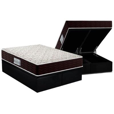 Cama Box Baú King: Colchão Espuma D33 Probel Prodormir Advanced + Base Crc Suede Black(193X203)