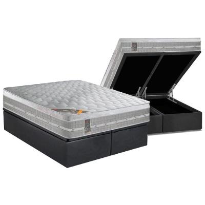 Cama Box Baú King: Colchão Molas Ensacadas Castor Pocket Premium Gel + Base CRC Suede Gray(193x203)