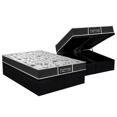 Cama Box Baú King: Colchão Molas Bonnel Probel Prolastic Prodormir Sleep + Base Black(193X203)