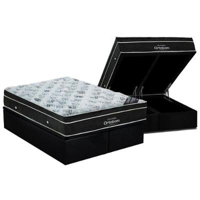 Cama Box Baú King: Colchão Molas Bonnel Ortobom Nanolastic Light + Base Crc Courano Black(186X198)