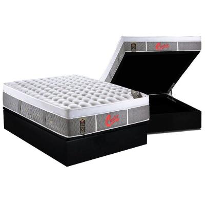 Cama Box Baú Casal: Colchão Molas Ensacadas Castor Pocket Light Stress Oxygen New Plush + Base CRC Courano Black(138x188)