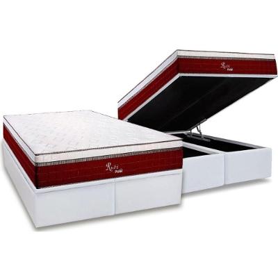 Cama Box Baú Queen: Colchão Molas Polar MasterPocket Ensacadas Rubi + Base CRC Courano White(158x198)