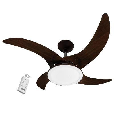 Ventilador Led Carvalho Marrom Café 4 Pás 220V