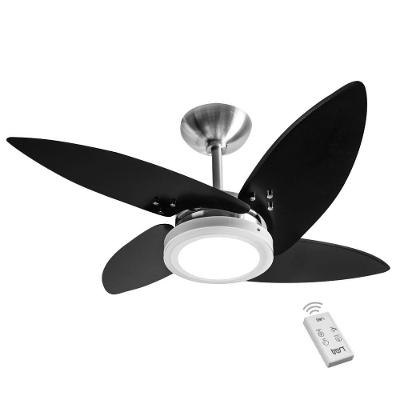 Ventilador Led Paris Escovado 4 Pás Pretas 110V E Controle