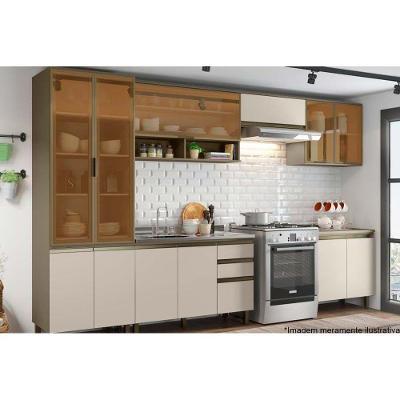 Cozinha Modulada Completa Connect 8 Peças (2 Armários + 2 Balcões + 2 Paneleiros + 2 Complementos) C8P08 Duna/Cristal - Henn