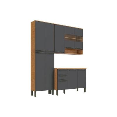 Cozinha Compacta Nápoli Prime 3 Peças (1 Armário + 1 Balcão + 1 Paneleiro) C3P02 Castanho/Chumbo - Ronipa