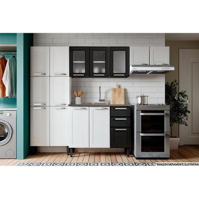 Kit de Cozinha Completa 4 Peças Múltipla  (2 Armários + 1 Balcão + 1 Paneleiro) C4P76 Branco/Preto - Bertolini