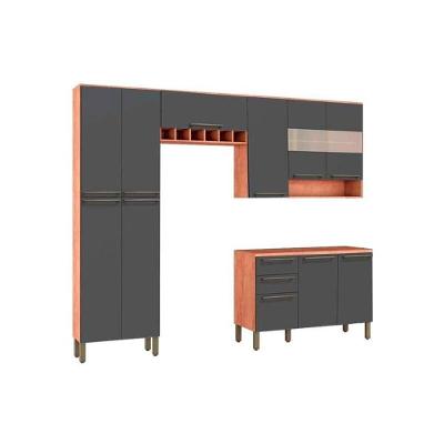 Cozinha Modulada Completa Napoli Prime 4 Peças (2 Armários + 1 Balcão + 1 Paneleiro) C4P01 Castanho/Chumbo - Ronipa