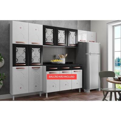 Kit de Cozinha Modulada 3 Peças Mirage New  (2 Armários + 1 Paneleiro) CPT115 Branco/Preto - Telasul