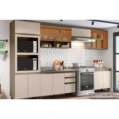 Cozinha Modulada Completa Connect 8 Peças (3 Armários + 2 Balcões + 1 Paneleiro + 2 Complementos) C8P04 Duna/Cristal - Henn