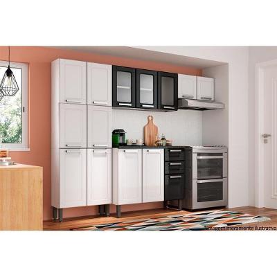 Cozinha Modulada Bertolini Múltipla  4 Peças (2 Armários + 1 Balcão + 1 Paneleiro) C4P78 Branco/Preto